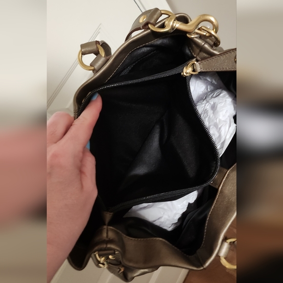 Coach Ashley Metallic Bronze Leather Shoulder Bag 15" X 10" X 5" NWOT - Picture 13 of 15